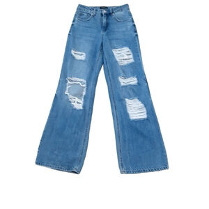Prosperity High Rise Wide Leg Distressed Jeans Size 24 Frayed Hem